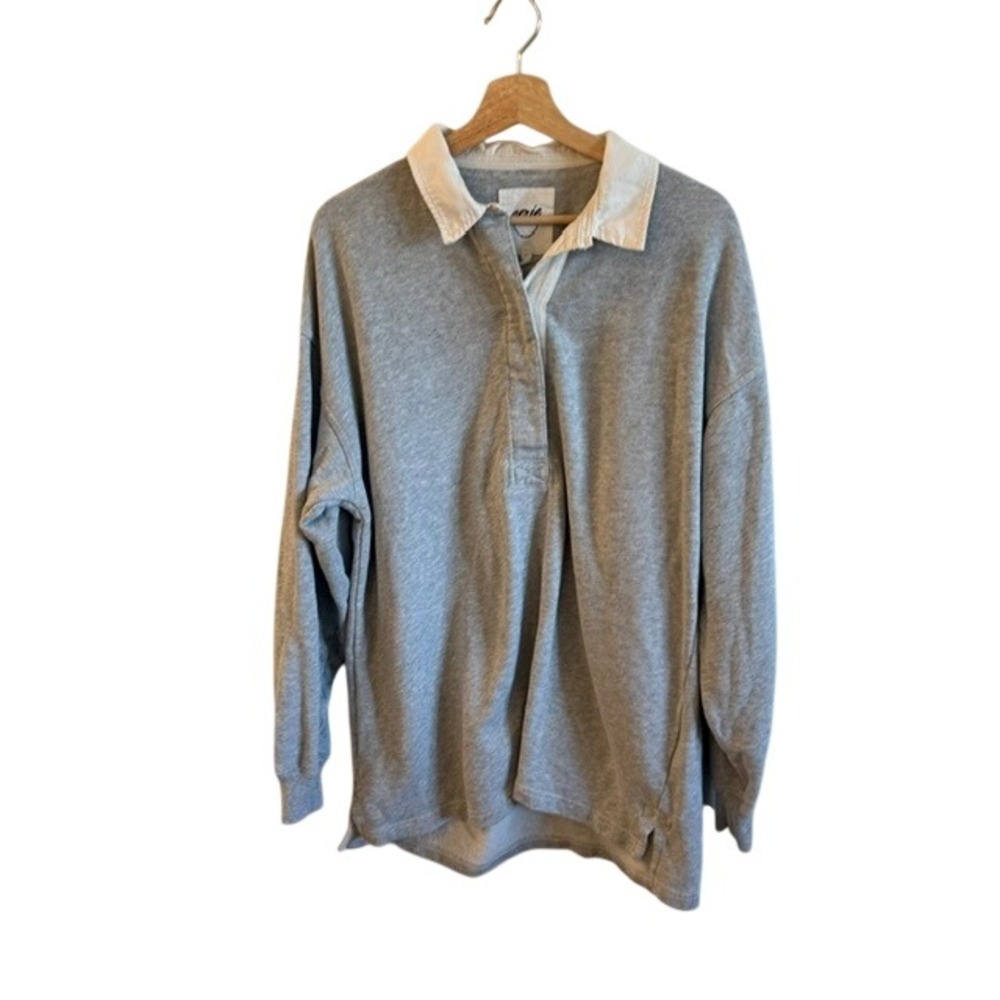 Aerie Rugby Shirt Women Small Grey Excellent Long Sleeve Oversized Sweatshirt